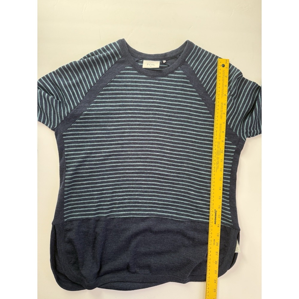 Foil 100% Merino Wool Sweater Women's SM Navy Blue Striped Scandi Elevated Basic - Picture 8 of 8